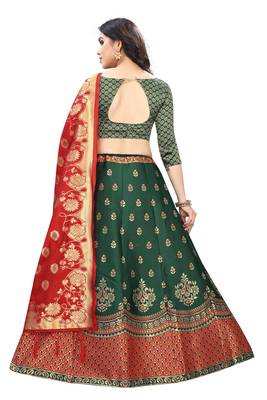 Green Jacquard semi stitched Lehenga Choli For Women. 2