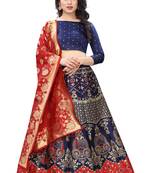 Red Jacquard semi stitched Lehenga Choli For Women.
