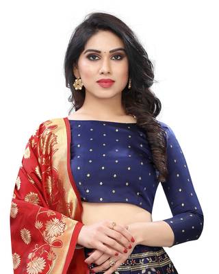 Red Jacquard semi stitched Lehenga Choli For Women. 4