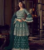 Teal-blue embroidered net salwar