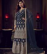Navy-blue embroidered net salwar