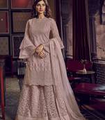 Light-pink embroidered net salwar