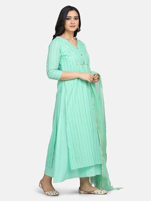 Mint Green Embroidered Kurta With Inner And Outer And Dupatta 6