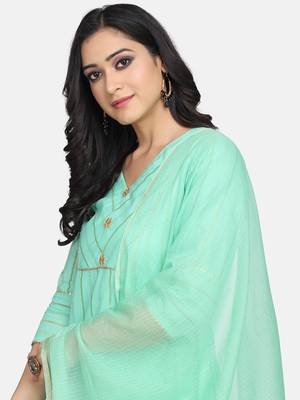 Mint Green Embroidered Kurta With Inner And Outer And Dupatta 8