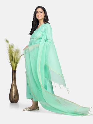 Mint Green Embroidered Kurta With Inner And Outer And Dupatta 9