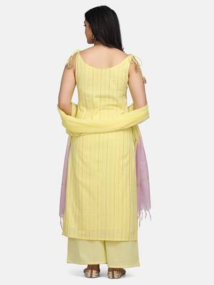 Yellow Embroidered Kurta And Palazzo With Ombre Dupatta 8