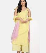 YELLOW EMBROIDERED KURTA AND PALAZZO WITH OMBRE DUPATTA