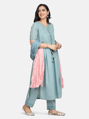 Blue Embroidered Kurta With Pant And Dupatta 5
