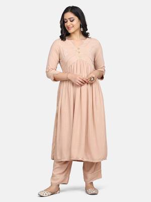 Beige Embrodiered Kurta With Pant And Dupatta 8