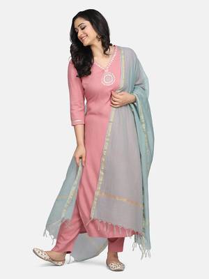 Pink Embroidered Kurta With Pant And Dupatta 1