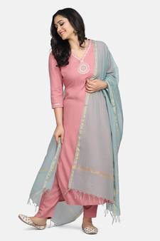 PINK EMBROIDERED KURTA WITH PANT AND DUPATTA