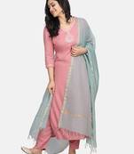 Pink Embroidered Kurta With Pant And Dupatta