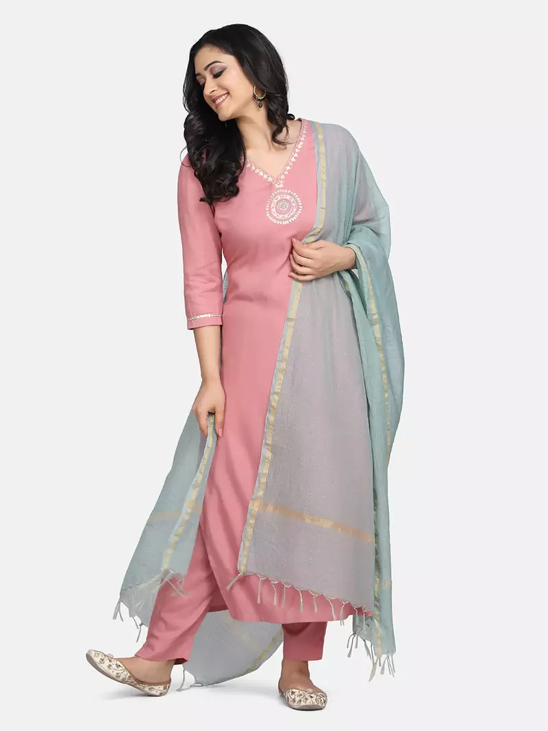 PINK EMBROIDERED KURTA WITH PANT AND DUPATTA