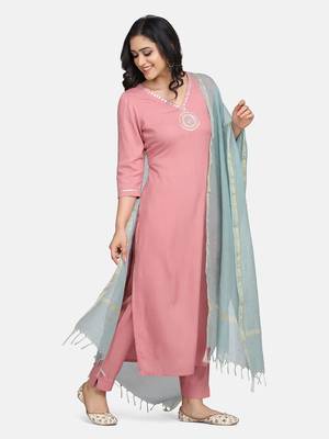 Pink Embroidered Kurta With Pant And Dupatta 7