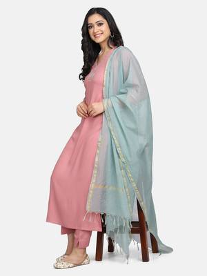 Pink Embroidered Kurta With Pant And Dupatta 8