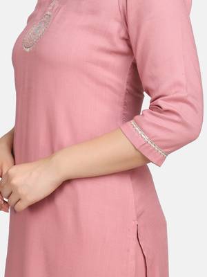 Pink Embroidered Kurta With Pant And Dupatta 11
