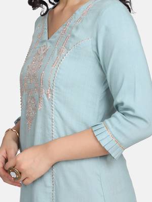 Blue Embroidered Kurta With Palazzo And Dupatta 6
