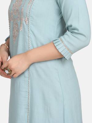 Blue Embroidered Kurta With Palazzo And Dupatta 7