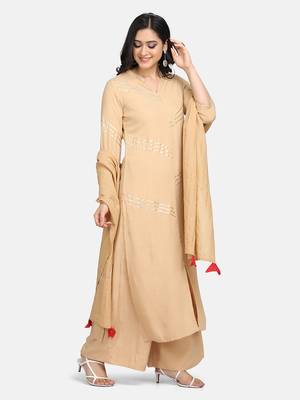 Beige  Lace Attached Kurta With Palazzo And Dupatta 5
