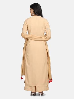 Beige  Lace Attached Kurta With Palazzo And Dupatta 7