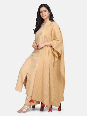 Beige  Lace Attached Kurta With Palazzo And Dupatta 9