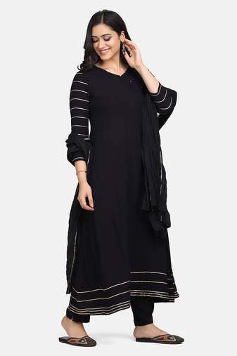 BLACK SOLID KURTA WITH PANT AND DUPATTA