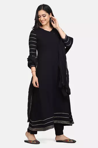 BLACK SOLID KURTA WITH PANT AND DUPATTA