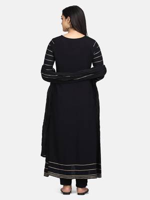 Black Solid Kurta With Pant And Dupatta 6