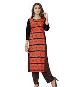 Orange printed crepe ethnic-kurtis