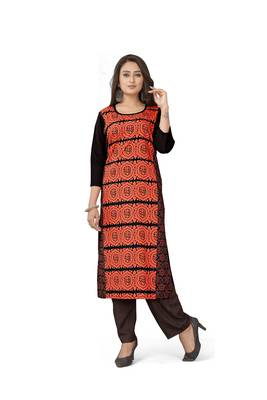 Orange printed crepe ethnic-kurtis 2