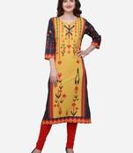 Yellow printed crepe ethnic-kurtis