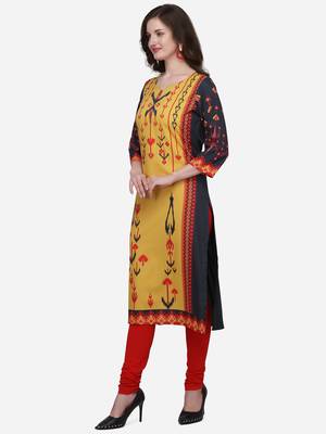 Yellow printed crepe ethnic-kurtis 3