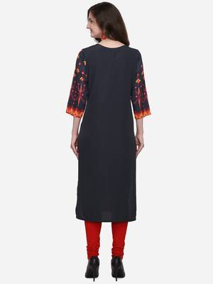 Yellow printed crepe ethnic-kurtis 4