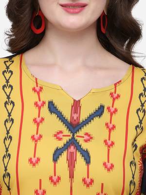 Yellow printed crepe ethnic-kurtis 5