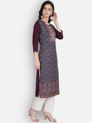 Purple printed crepe ethnic-kurtis 1
