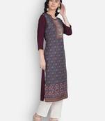 Purple printed crepe ethnic-kurtis