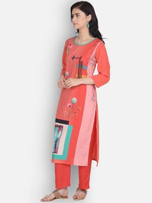 Peach printed crepe ethnic-kurtis 1