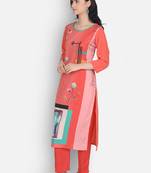 Peach printed crepe ethnic-kurtis
