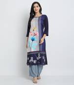 Navy-blue printed crepe ethnic-kurtis