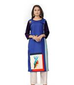 Blue printed rayon ethnic-kurtis