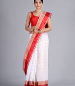 White & Red Pure Cotton Woven Design Taant Saree