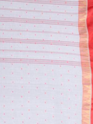 White & Red Pure Cotton Woven Design Taant Saree 5