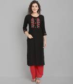 Black embroidered rayon ethnic-kurtis