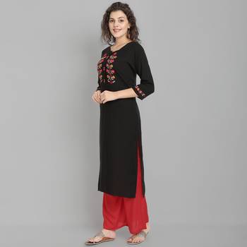 Black embroidered rayon ethnic-kurtis 3