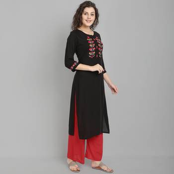 Black embroidered rayon ethnic-kurtis 4