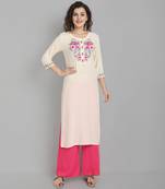Cream embroidered rayon ethnic-kurtis