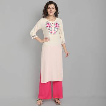 Cream embroidered rayon ethnic-kurtis 2