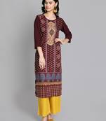 Maroon printed crepe ethnic-kurtis