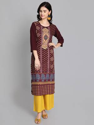 Maroon printed crepe ethnic-kurtis 2
