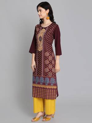 Maroon printed crepe ethnic-kurtis 3